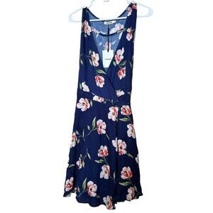 Farrow Floral Wrap Dress Womens Blue V-Neck Sleeveless NWT Womens Large